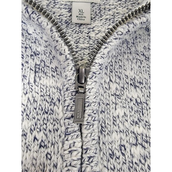 L.L.Bean Sweater Mens XL Gray White Marled Knit Cotton Full Zip Cardigan Pockets - Picture 3 of 11